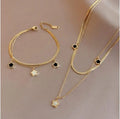 Stainless Steel Multilayer Blade Chain Star Charm Gold Necklace Bracelet for Women Men New Trend Jewelry Set Girls Party Gifts