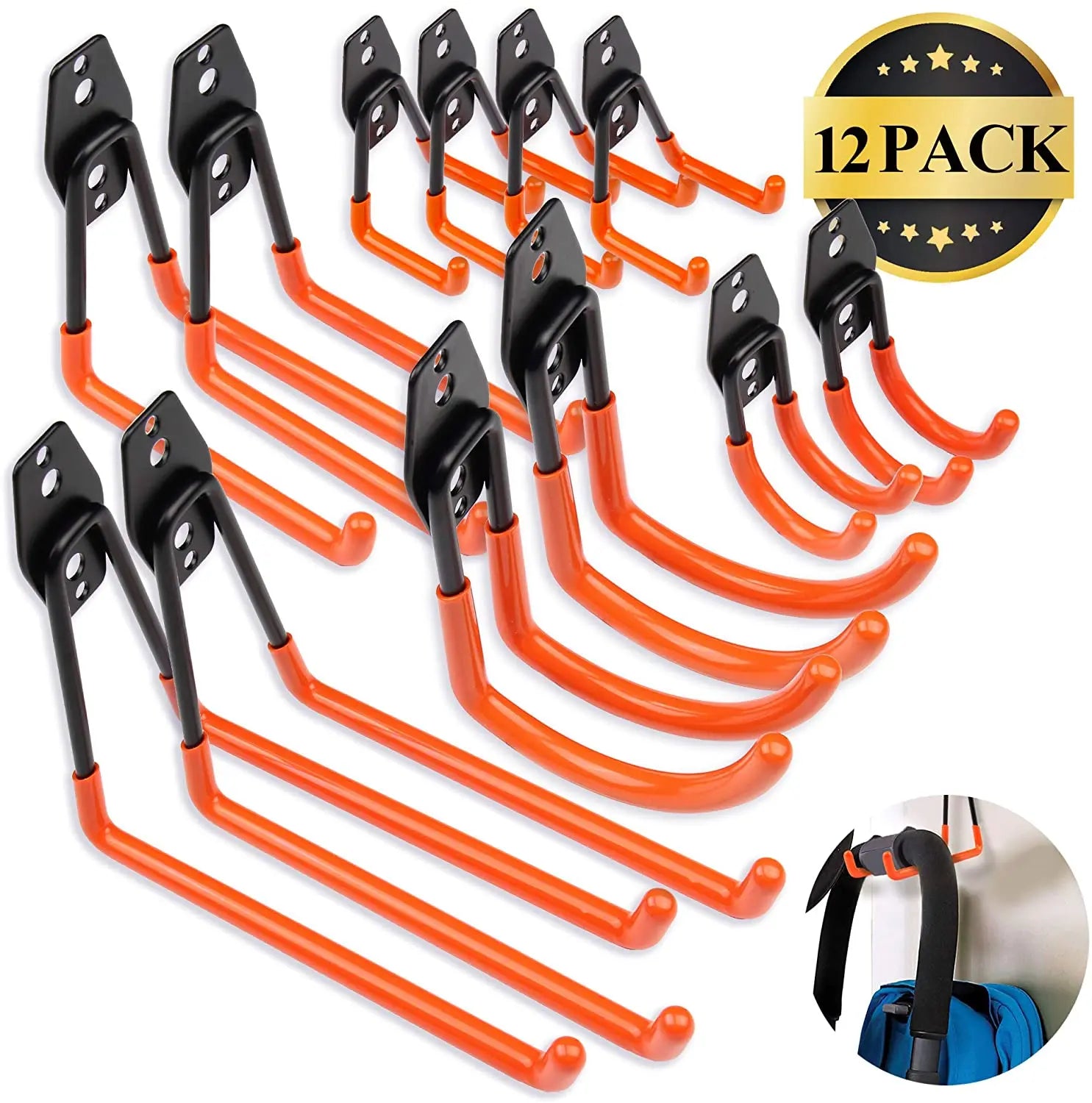 Metal Garage Wall Storage Hooks Heavy Duty Tool Hangers-Eco-Friendly Flexible Design Carbon Steel >10 L Orange/Black