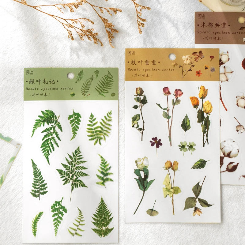 6 Pcs per Pack Cute DIY Scrapbooking Sticker Mosaic Specimen Series PET for Plant Handbook Material Decoration Decorative