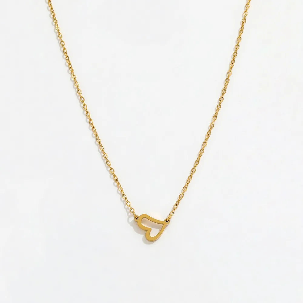 Joolim Jewelry 18K Gold Plated Simple Fashion Sweet Initial Hollow Smooth Love Heart Pendant Necklace Stainless Steel Jewelry