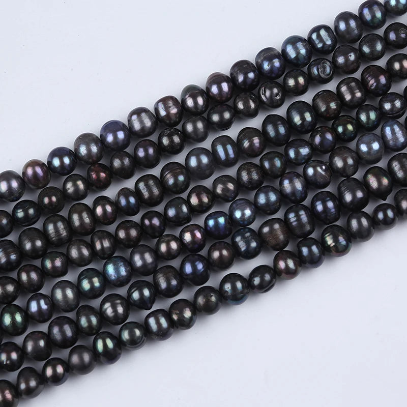 Wholesale  8-9mm Freshwater Black Color Potato Pearls Beads Strands for Jewelry Making