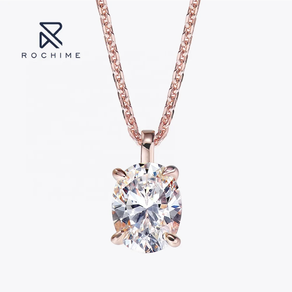 Rochime Oval Cut Rose Gold Plated  Choker Necklace S925 Silver 5a Zircon Jewelry for Women