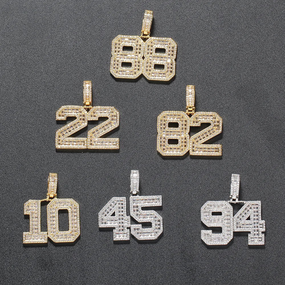 New Arrival Hip Hop Custom Angle Number Lucky  Letters Pendant Rope Chain Iced Out Zircon Bling Bling Brass Pendant Necklace