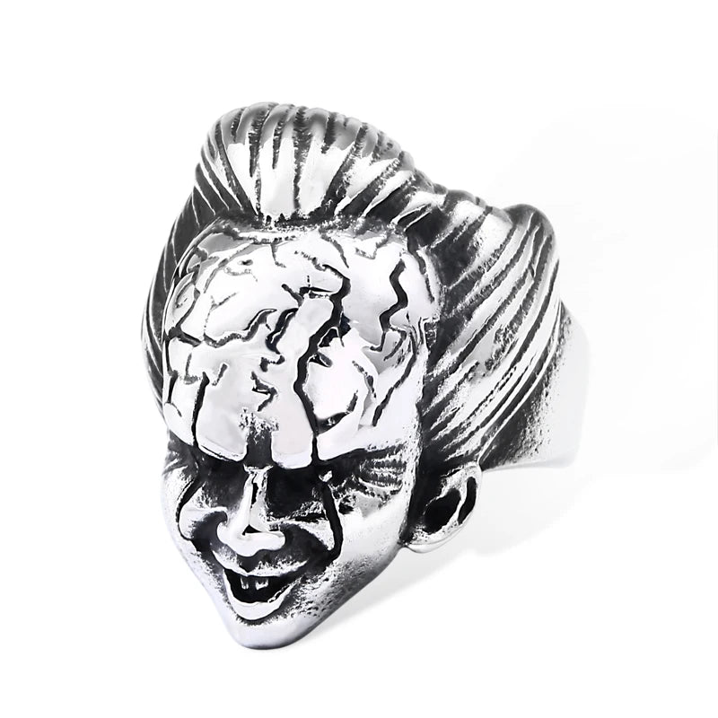 SS8-696R Steel Soldier Clown Face Stainless Steel for Men Ring Fashion Biker Punk Movie Jewelry Gift