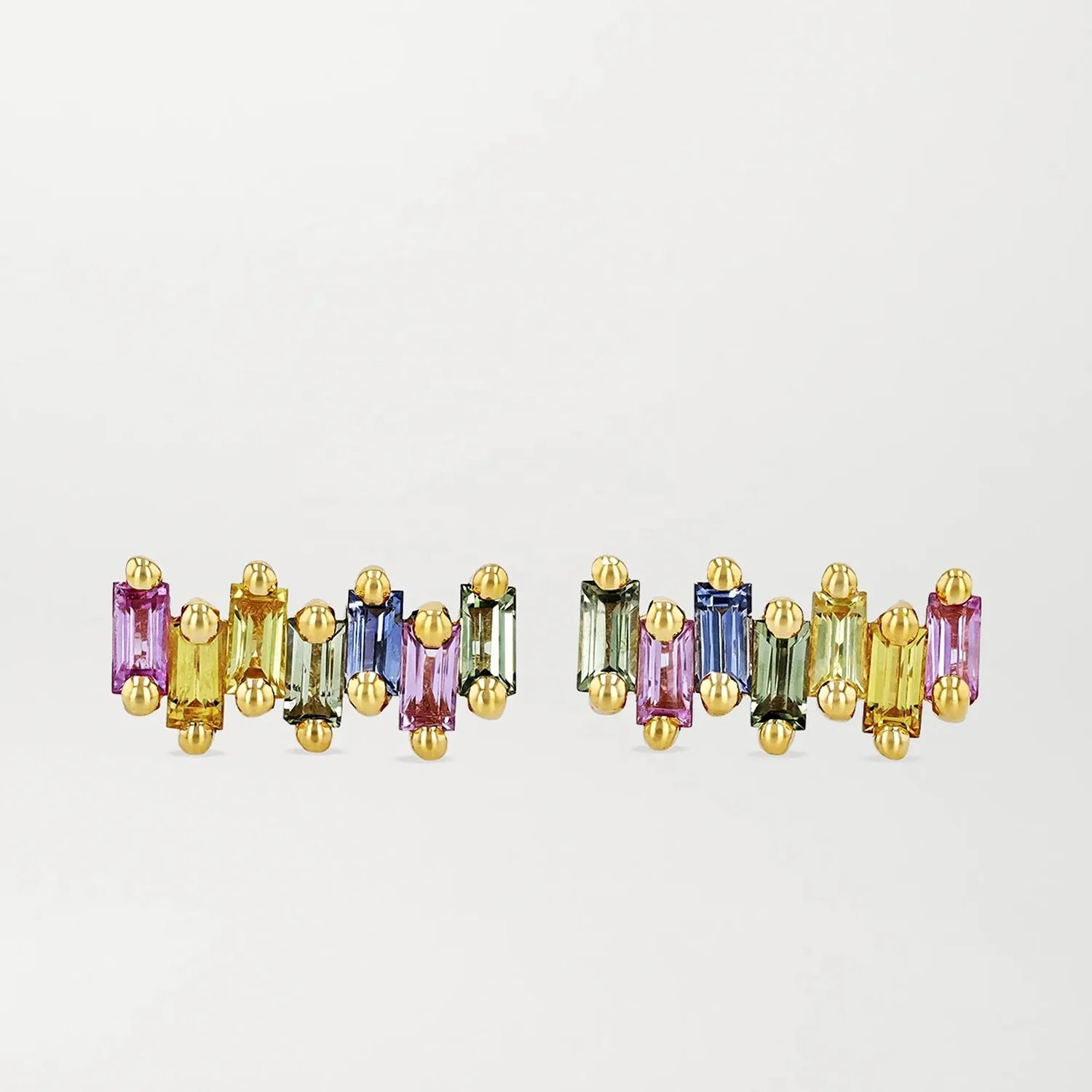 925 Sterling Silver Luxury 18k Gold Vermeil Plated Rainbow Baguette Stud Earring
