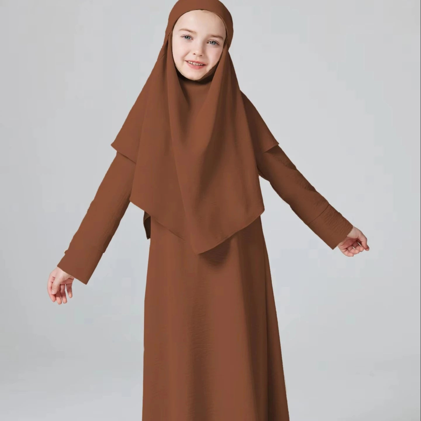 New Jilbab Prayer Abaya Khimar 2 Piece Scarf Elegant Dress Sets Dress Kids Clothing Solid Color Hijab Middle Eastern Robe
