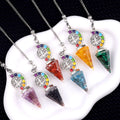7 Chakra Tree of Life Crystal Pendulum Natural Gravel Stone Divination Pendulum with Silver Chain Spiritual Healing Jewelry Gift