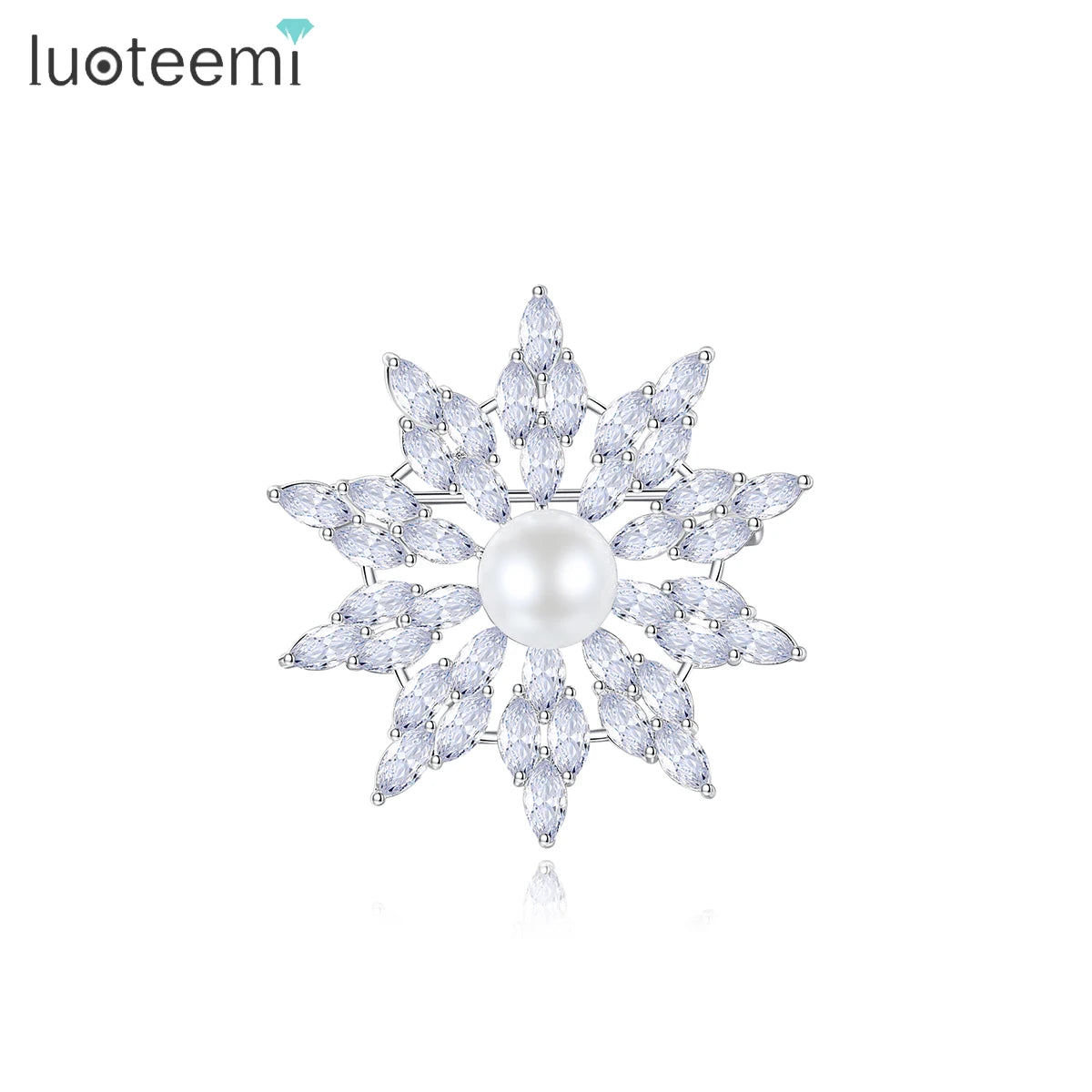 LUOTEEMI Trendy Flower Female Metal Jewelry Statement Large Vintage Designer Pearl Crystal Brooch Pin Brooches