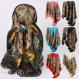 Wholesale Latest Design 90*90 cm Silk Scarves Ladies Satin Silk Floral Scarf Orange Color Square Lightweight Shawl Scarves