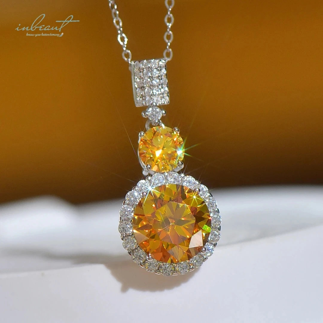 Silver 925 Original Total 6 Carat Diamond Test Past Round Brilliant Cut Yellow Moissanite Pendant Necklace Women Fine Jewelry