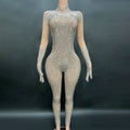 New Products 2023 Popular Shiny Silver Diamonds Club Wear Full Length Jumpsuits Playsuits Bodysuits for bar Nightclub