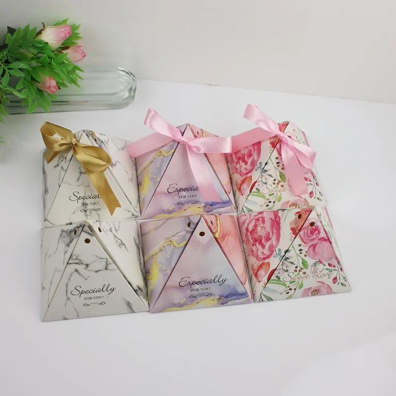 Pyramid Candy Boxes with Marble Pattern Give Away Boxes Custom Gift Packing Boxes MegaBDM
