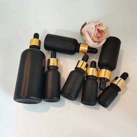 Essential Oil Perfume Bottle 5ml 10ml 15ml 20ml 30ml 50ml 100ml Matte Black Glass Dropper Bottle Gold Cap