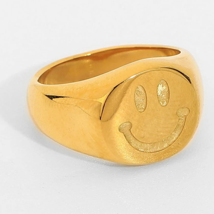 Custom Hot Smiling Face Ring Fashion Trend Stainless Steel Gold Plated Student Gift Cartoon Ring Customized Ring
