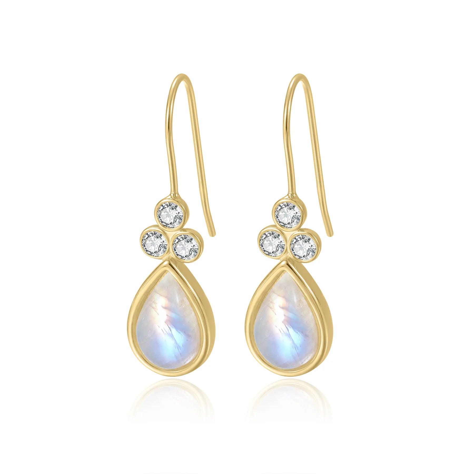 Sparkling Rainbow Blue Moonstone Earrings 925 Silver Pear Cut 6x9mm Waterdrop Dangle Hook Drop Earrings with Genuine Moonstone