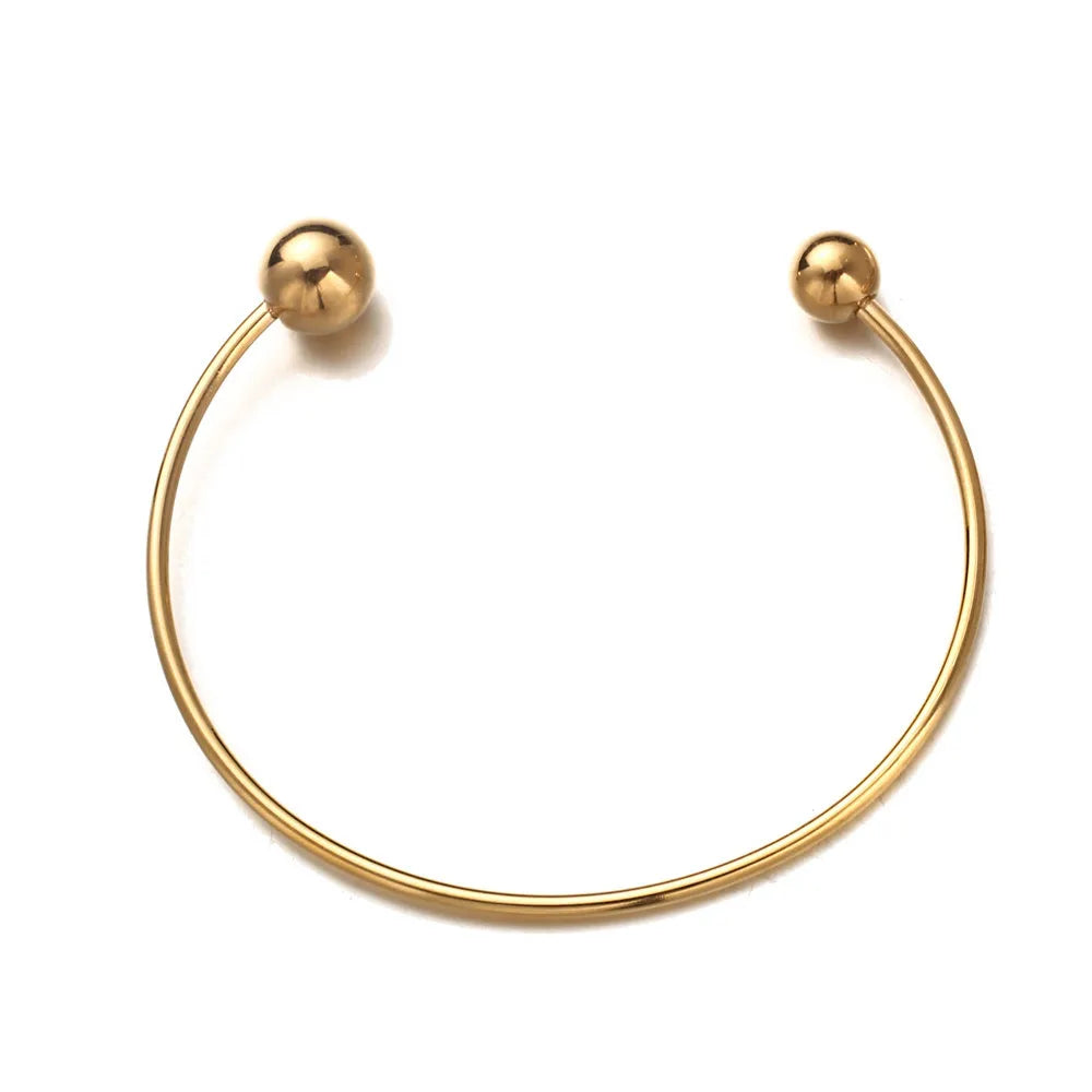 Glossy 925 Gold Color Stainless Steel Party Women Charms Open Bangle Bracelet MegaBDM