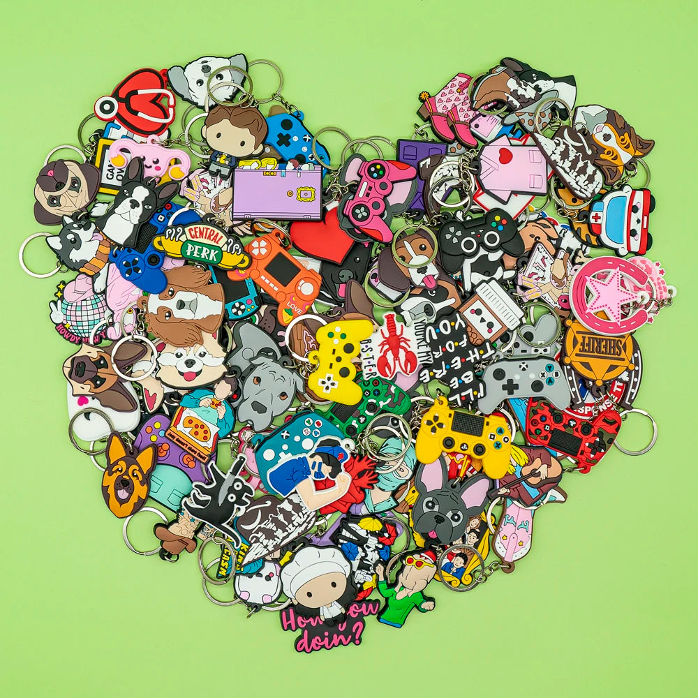 Trendy Cute Cartoon PVC Keychain with Stainless Steel Metal Eco-Friendly Durable Promotional Gift Set for Carabiner Keychains