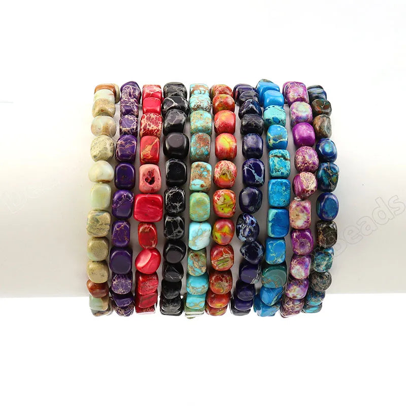 Natural Imperial Jasper Irregular Nugget Bracelets Pink Red Blue Mix Gemstone Healing Crystal Sea Sediment Jasper Bracelet