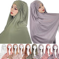 Malaysia Burkha Instant Jersey Hijab Musulman Hijab Pour Femme Beading Solid Color Muslim Sequin Tudung Bawal Scarf Islamic
