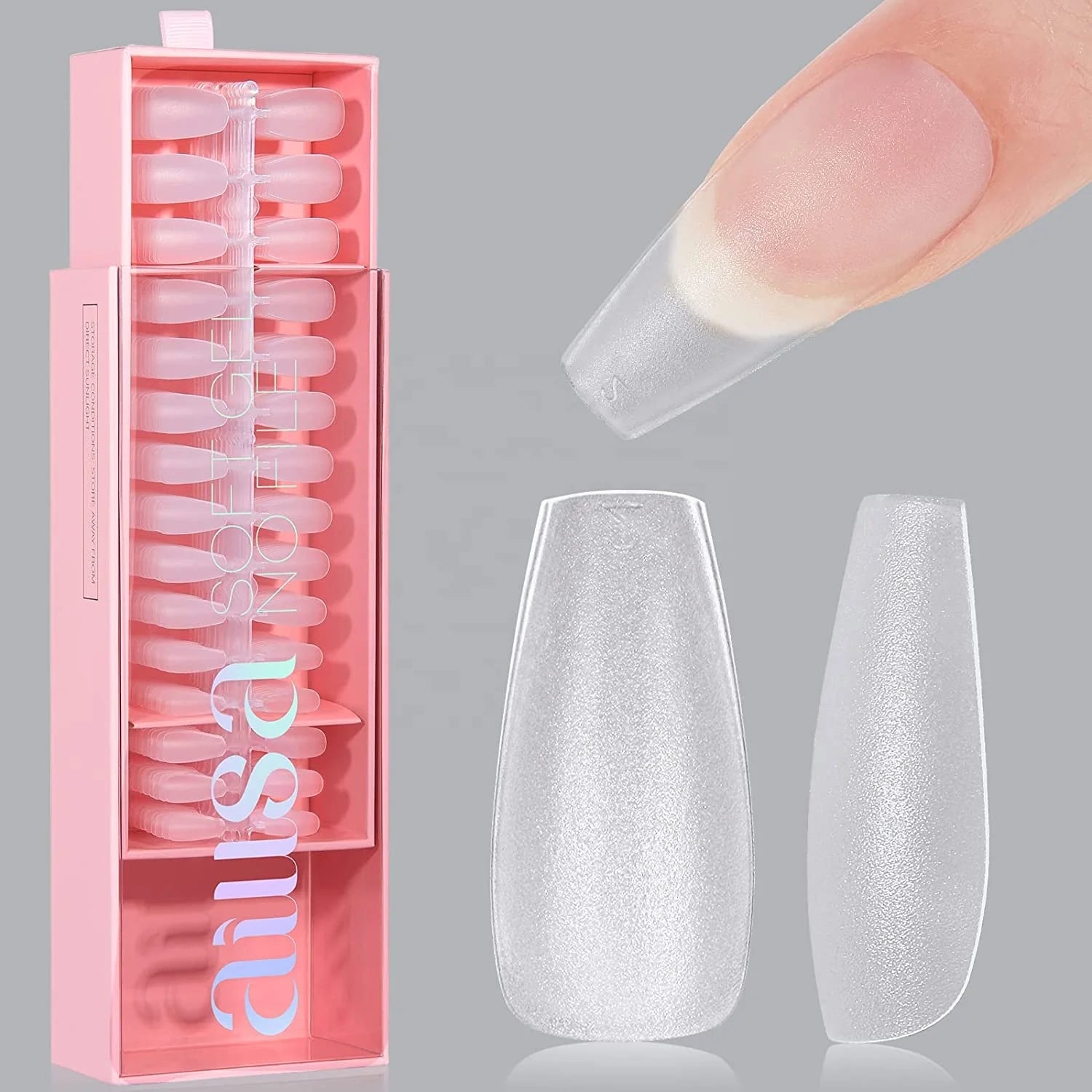 Aillsa Short Coffin Shape 15 Sizes Full Matte Acrylic Soft Gel Nail Tips 240PCS Private Label Full Cover Design for Finger