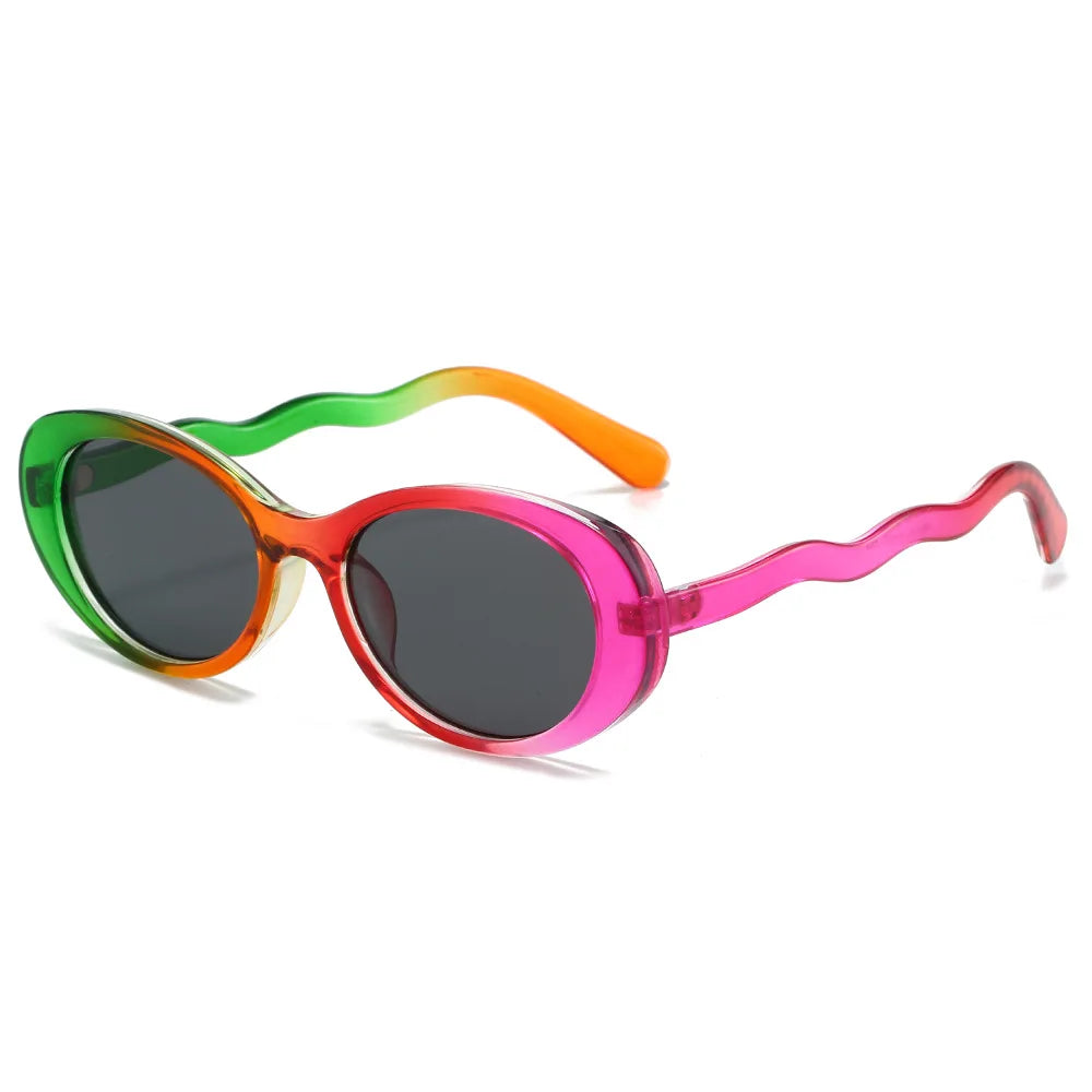 Brand Vintage Custom Logo High End Trend Sunglasses Woman Men Small Frame Sunglasses 2024 Wave Oval Frame Sunglasses