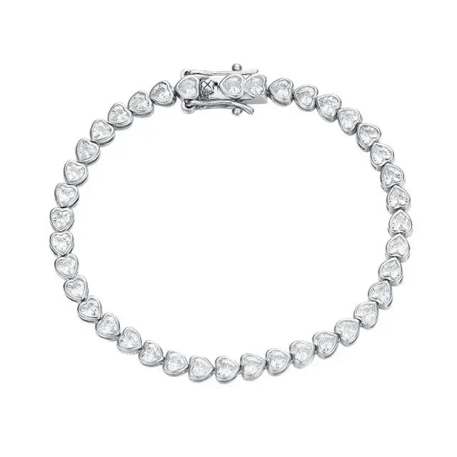 925 Sterling Silver Chain Bracelets Bangle 3MM Heart Shape Tennis Bracelet for Women