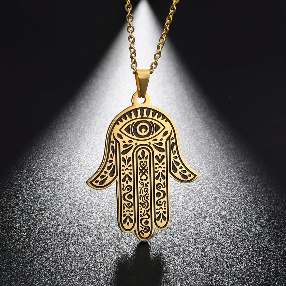 Hamesh Hamsa Hand Pendant Necklace EvilEye Stainless Steel Choker Chain Necklaces Amulet Jewish Jewelry