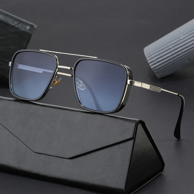 2024UV400 Double Beam Square Eyewear Metal Frame Fashion Punk Style Sunglasses Men Sunscreen Glasses