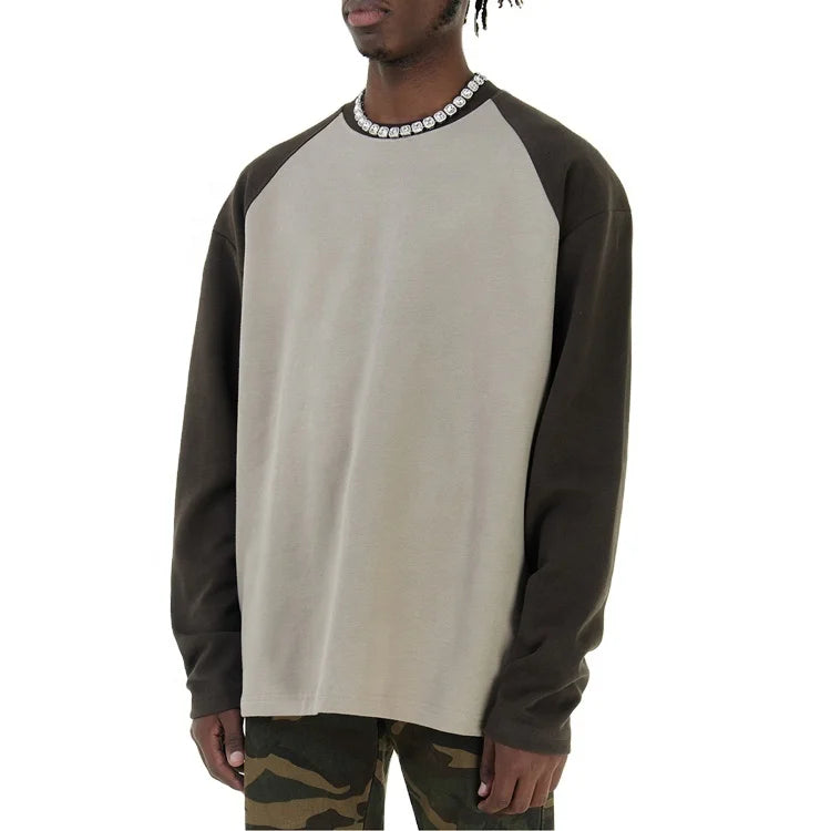 Men Ralgan Long Sleeve O Neck T Shirts Pullover Cotton Oversized  Heavyweight Colorblack T-Shirt for Men