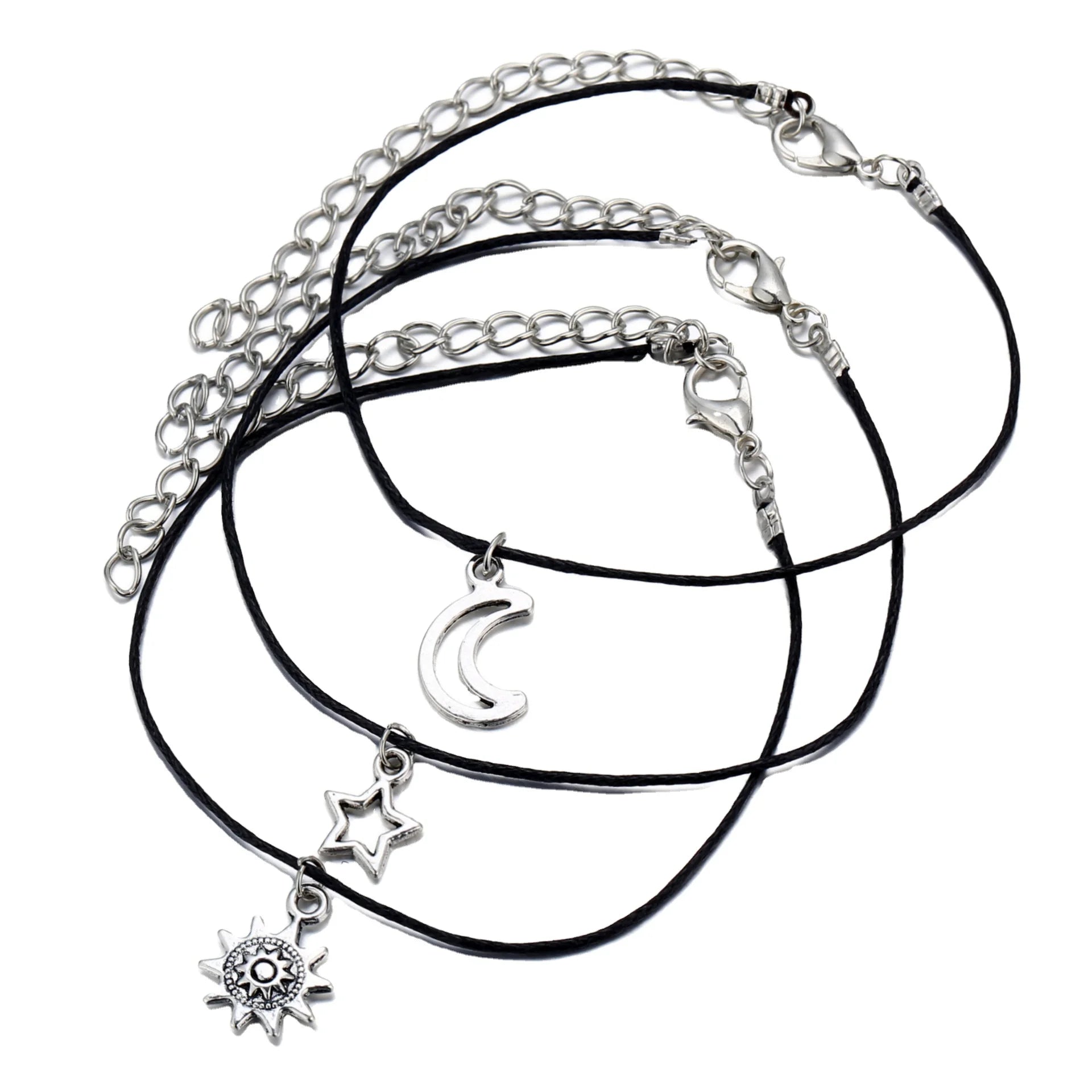 Custom Wholesale Cheap Adjustable Handmade Black Rope Sun Moon Bracelet Set Jewelry Gift for Women