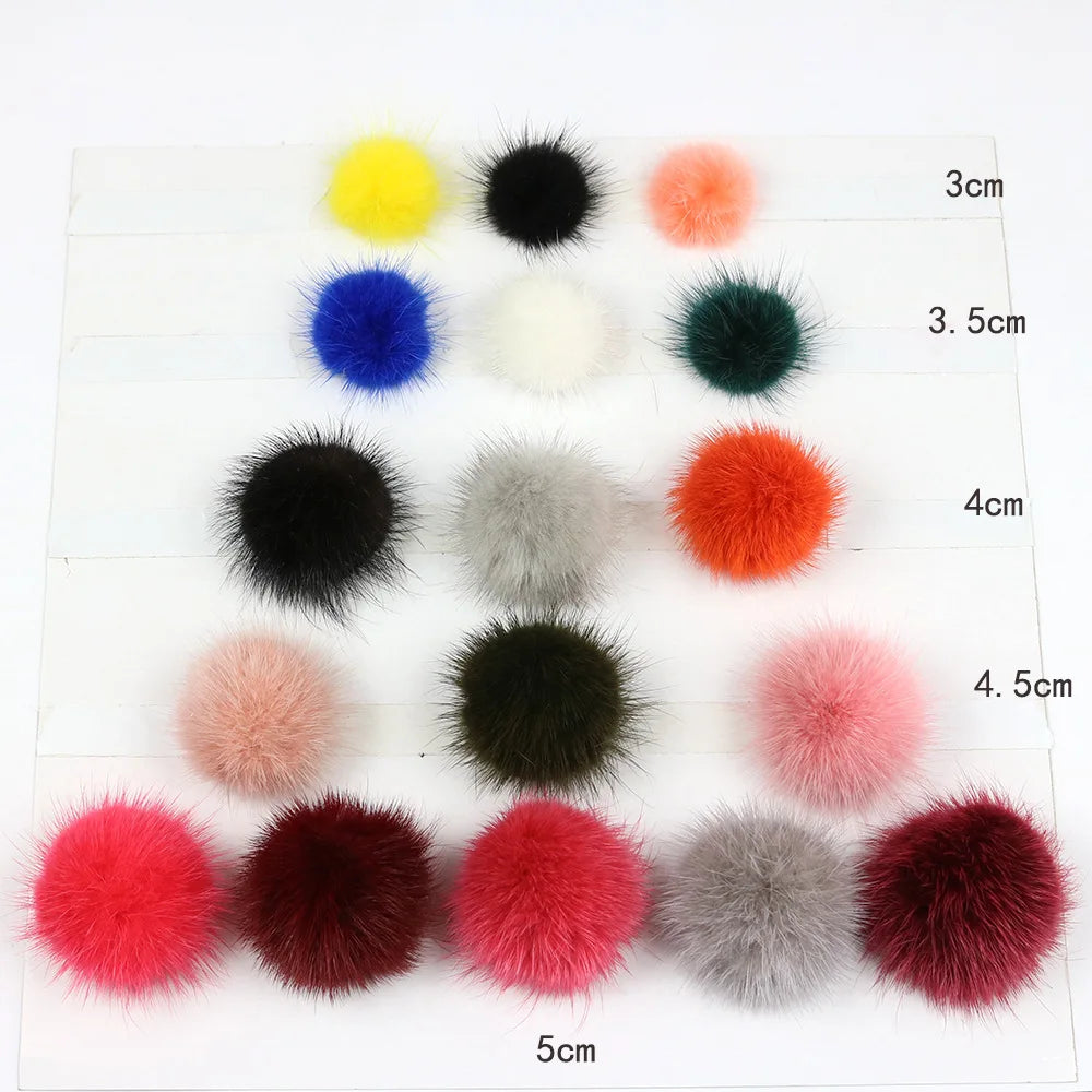 Animal Fur Colorful 3cm Mink Fur Ball High Quality Real Mink Fur Pompoms  for DIY Craft Accessories Packing Decoration