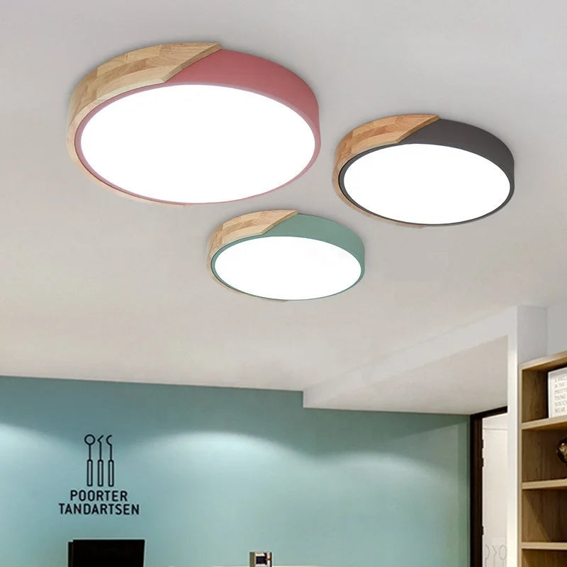 30cm 18W LED Nordic Macaron Colored Ceiling Lamp Wooden Round Modern Balcony Light Room Bedroom Illumination MegaBDM