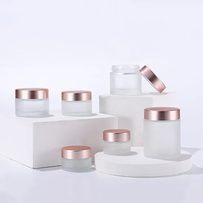 Wholesale Skincare Storage Bottle Cosmetic Packaging 20g 30g 50g Empty Frosted Rose Gold Cover Cosmetic Glass Jars