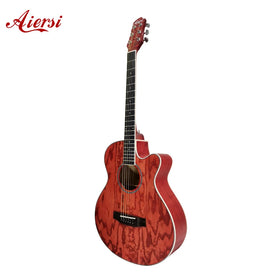 Wholesale Custom Brand Made Red Colour Ash Body Acoustic Guitar 40 Inch Cutaway Low Budget Good Quality Folk String Instrument