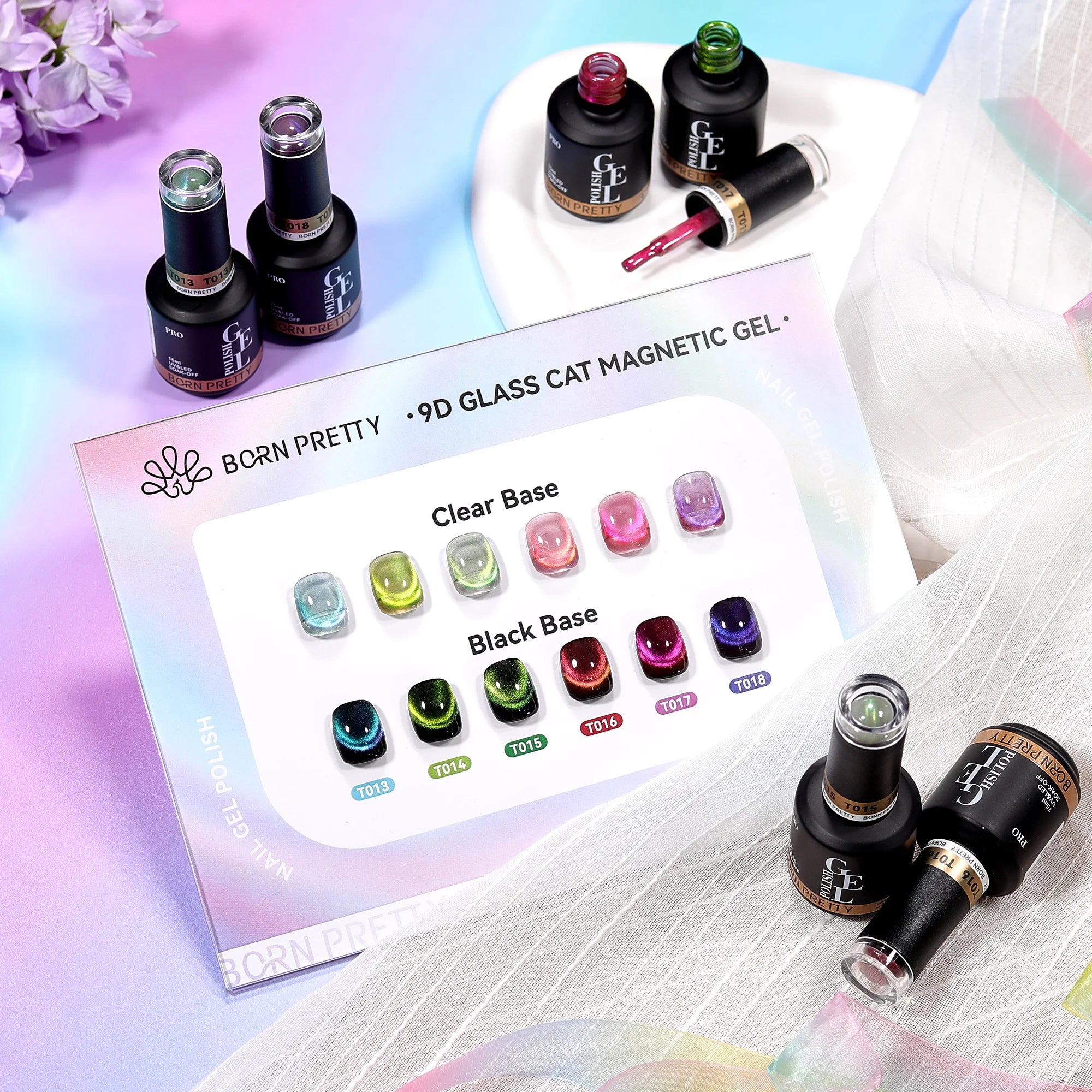 BORN PRETTY PRO 15ml Hema Free Double Light Glass Crystal Cat Eye Gel Polish Private Label Soak Off Glitter Cateye Gel Varnish