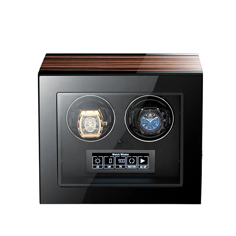 MINEESI Luxury 2-Slot Automatic Watch Winder Mabuchi Motor Touch Screen Remote Control Wood Watch Box Storage Protective
