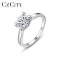 CZCITY Classic Style Engagement Wedding Real Silver Sterling Vintage Finger Silver Moissanite Ring