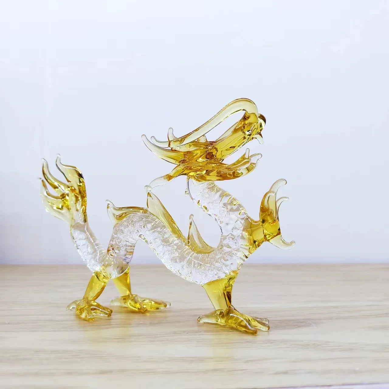 Handmade Eco-Friendly Feng Shui Dragon Figurine Modern Style Crystal Glass Animal Sculpture Polished Technique Home Decoration