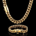 Carline Manufacturer12mm Miami Cuban Link Chain Set 18K Gold PVD Plated 316L Stainless Steel Hip Hop Jewelry Set for Men
