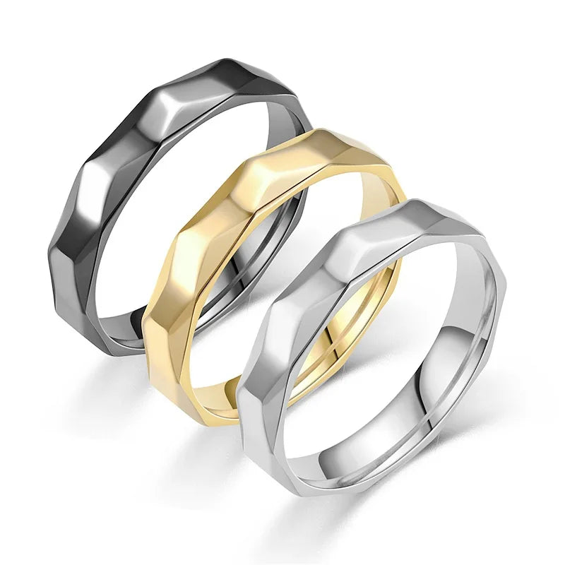 4mm Anillo De Acero Inoxidable Rhombus Convex Geometric Titanium Steel Ring Fashion Simple 18K Gold Plated Ring