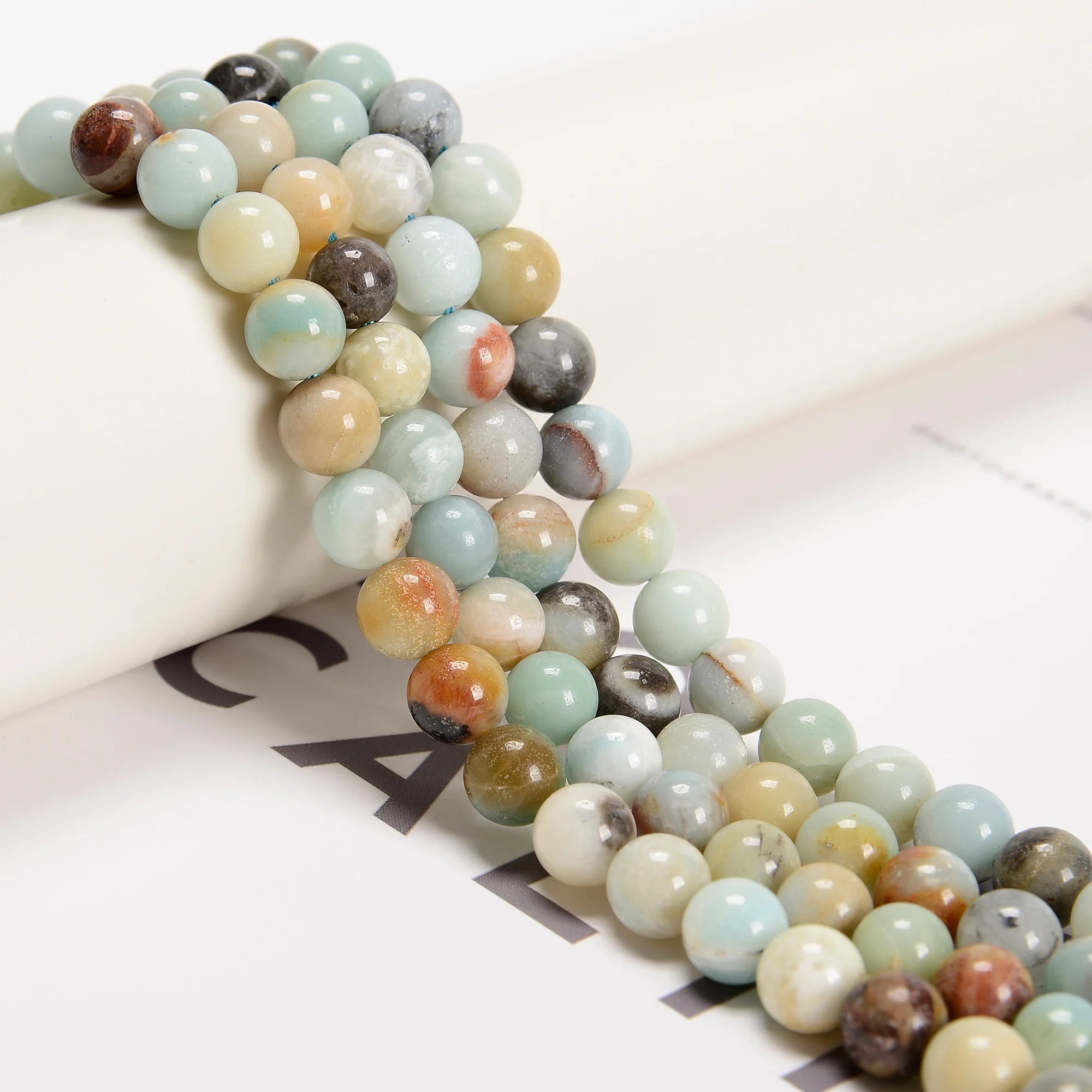 Wholesale Natural Multi-color Amazonite Gemstone Bead Strand 6mm 8mm 10mm 12mm Glossy Round Stone Beads for Jewelry Making DIY