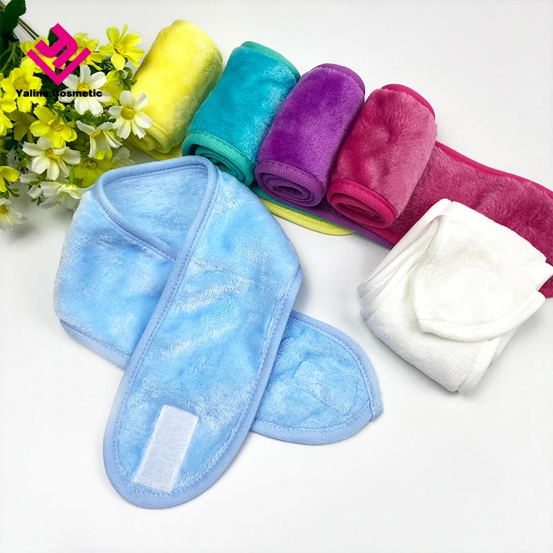 Facial Flannel Spa Headband Makeup Shower Bath Wrap Sport Headband Adjustable Stretch Towel With Magic Tape