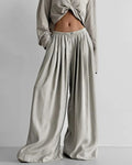 Enyami Skin Friendly Fit Wide Leg Low Rise High Waist Pleated Front Detailing Wide Leg Trousers Soft Mopping Women Pants
