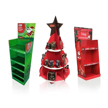Christmas Cardboard Shop Display Showcase Foldable Exhibition Stand Shelves Retail Display Racks