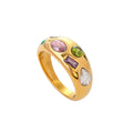 J&D New Trendy 18k Gold Plated Stainless Steel Jewelry Wide Chunky Colorful Cubic Zircon Stone Ring