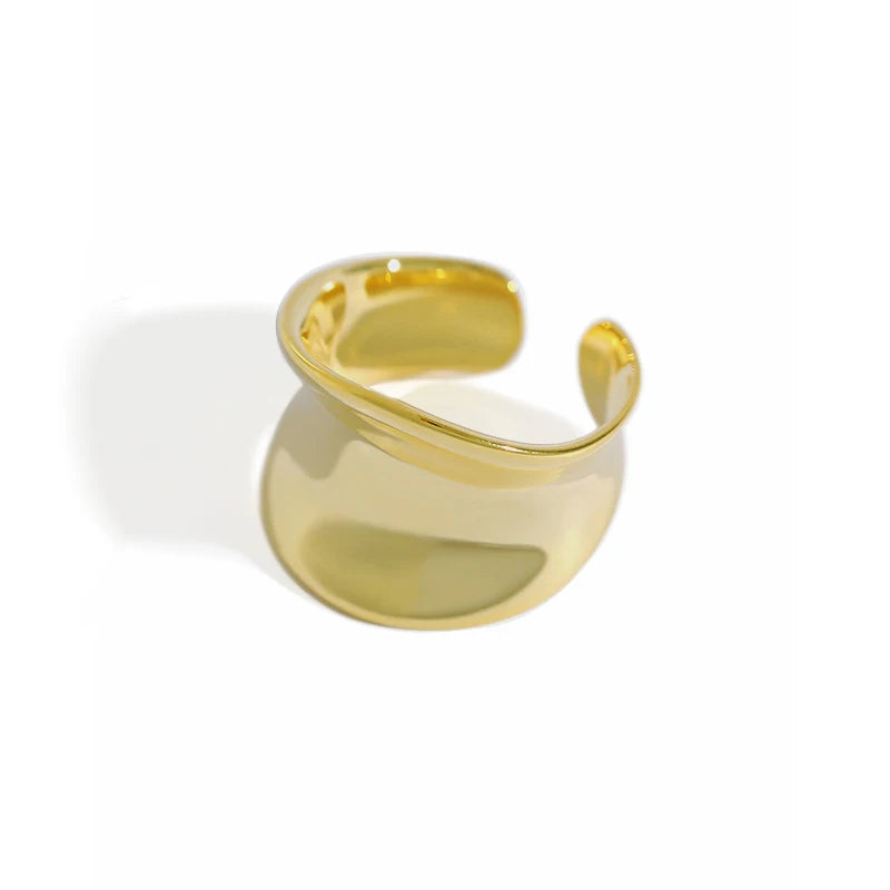 High Polished 925 Sterling Silver Concave Cuff Band Ring Open Adjustable Wide Concave High Polished Fashion Ring