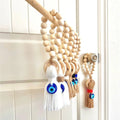 Wooden Bead Door Handle Pendant Wool Tassel Car Rearview Mirror Pendant Blue Eyes Wall and Keychain Decorations