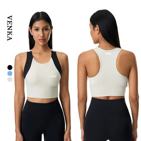 Custom LOGO Women's High Strength Shockproof Sports Bra Crop Tops Double Color Widened Hemline Breathable Women Fitness Yoga Bra
