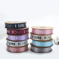 Custom Luxury Branded Satin Printed Wired Christmas Ribbon Flower Wrapping Grosgrain Ribbon Roll for Flowers Bouquet
