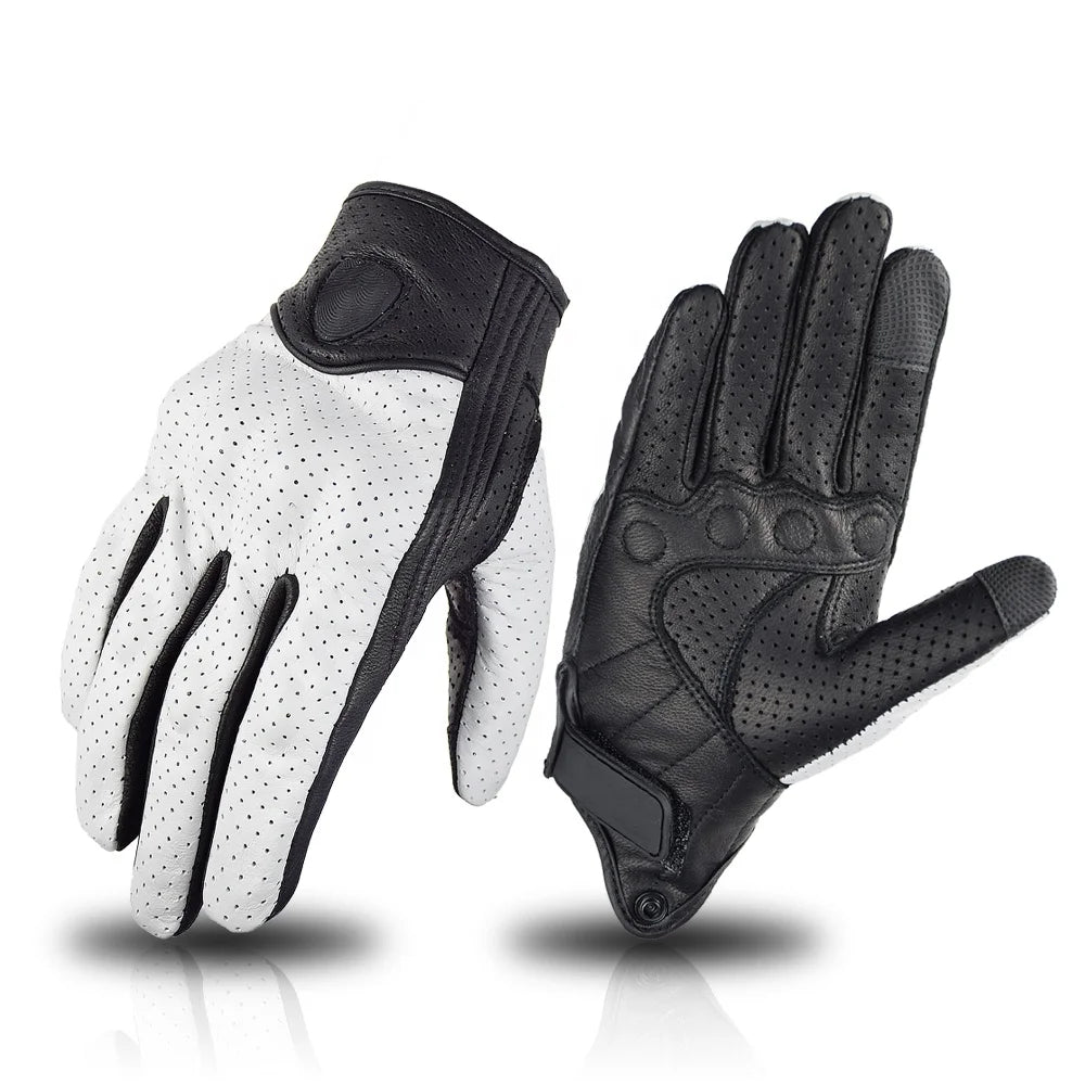 Motorcycle Riding Leather Gloves Retro Summer Motorbike Gloves Men Goatskin Motocross Gloves Motorcyclists Protective Gear